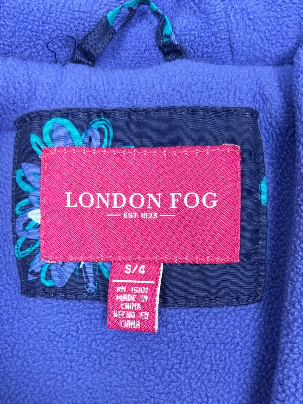 London Fog Purple & Teal Floral Fleece-Lined Jacket Size 4 EUC Front Pockets - Picture 2 of 6